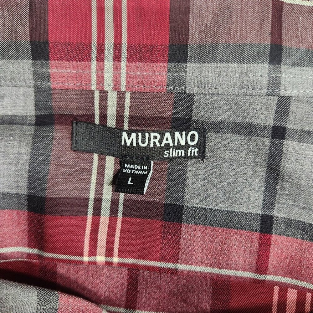 Murano Men's Size L Shirt  London Collection Slim Fit gray/red plaid casual -(28 - Picture 7 of 11